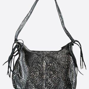 Chrome Hearts Silver Fleur De Lis Flared Fringe Hobo Bag